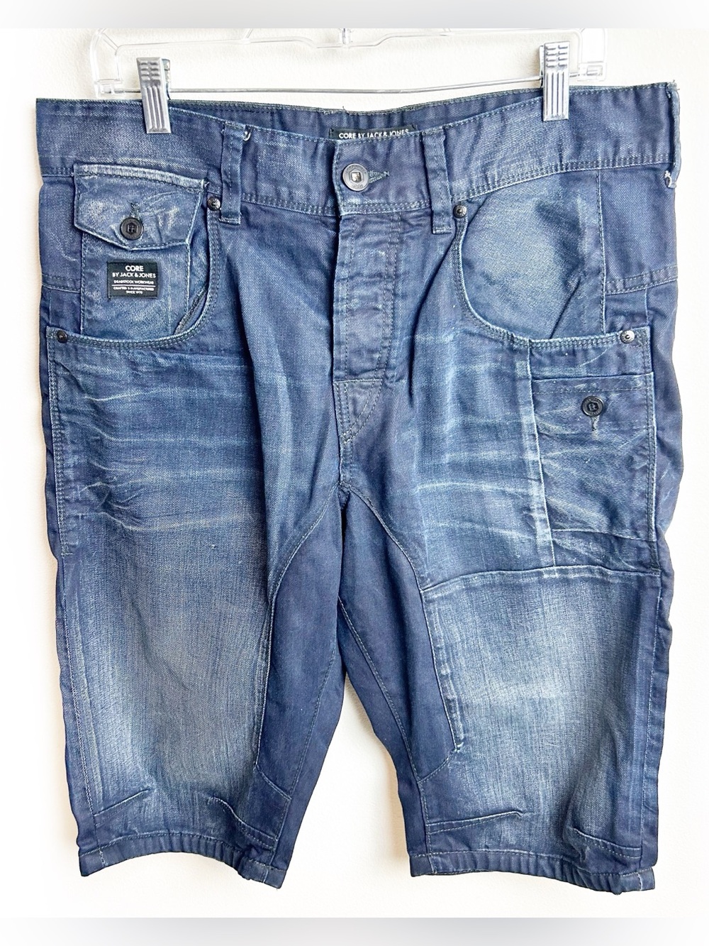 Core By Jack & Jones Men’s L Workwear Loose Fit Long Denim Shorts Patch Pocket